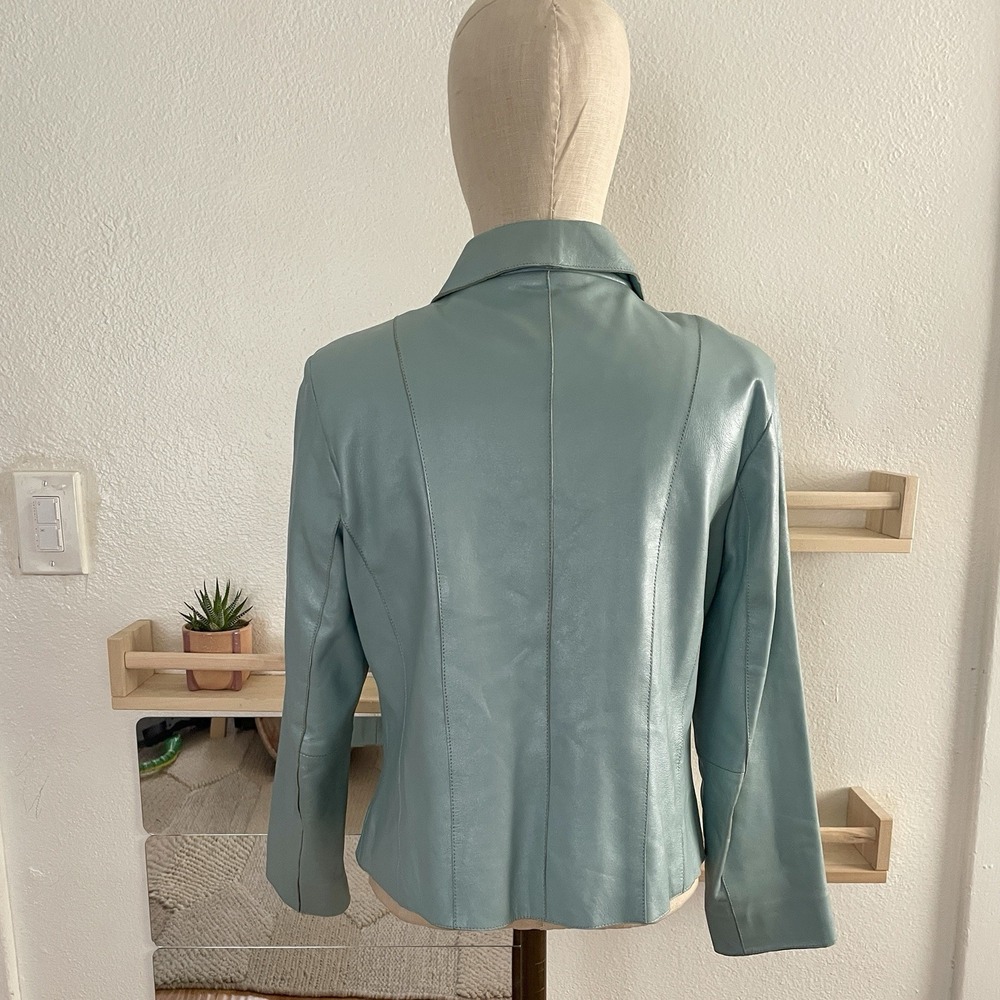 Vintage Saguaro Seafoam Blue Leather Jacket Minimalist 90s Jacket Small - Picture 12 of 12